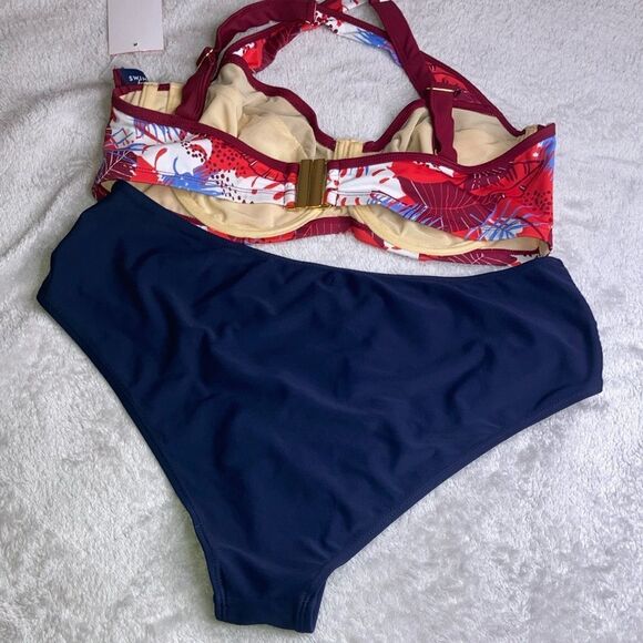 NWT SWIMSUITS FOR ALL 14 Red / Blue Floral 2 Piece Swimsuit - Picture 12 of 12